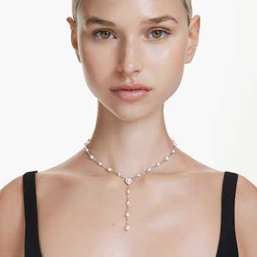 Ariana Grande x Swarovski Y necklace - Mixed cuts - Crystal pearl - Heart - White - Rhodium plated 5720855