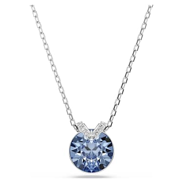 Bella V pendant - Round cut - Blue - Rhodium plated 5734232