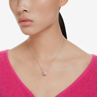Bella V pendant - Round cut - Pink - Rhodium plated 5724289