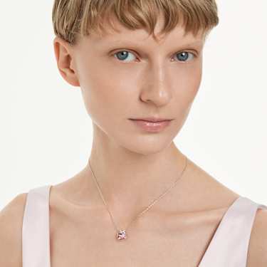Bella V pendant - Round cut - Pink - Rhodium plated 5734230