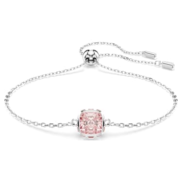 Birthstone bracelet - Square cut - June - Pink - Rhodium plated 5710518