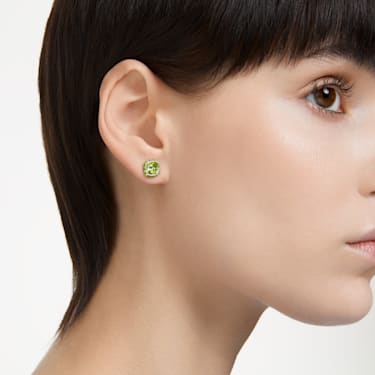 Birthstone stud earrings - Square cut - August - Green - Rhodium plated 5661958