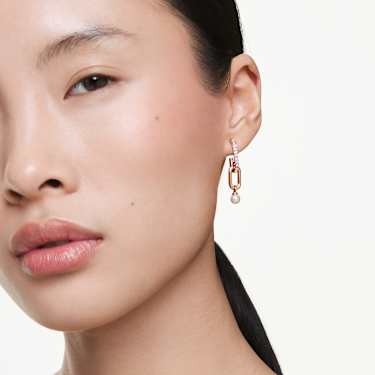 Constella drop earrings - Crystal pearl - Round cut - White - Rose gold-tone plated 5728585