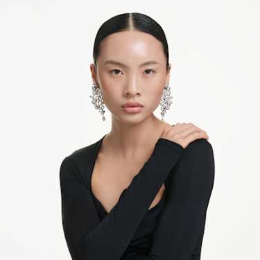 Constella earrings - Crystal pearl - Round cut - White - Rhodium plated 5722498