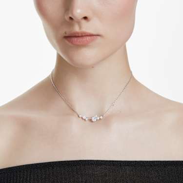 Constella necklace - Crystal pearl - Round cuts - White - Rhodium plated 5705626