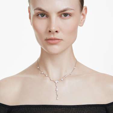 Constella Y necklace - Crystal pearl - Round cuts - White - Rhodium plated 5711830