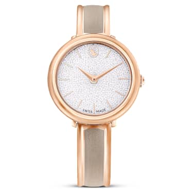 Crystalline bangle watch - Swiss Made - Metal bracelet - Beige - Rose gold-tone finish 5709814