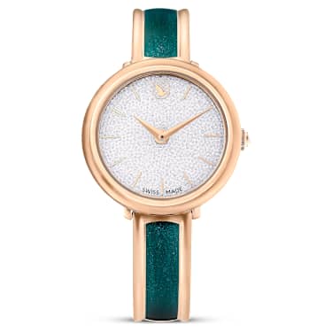 Crystalline bangle watch - Swiss Made - Metal bracelet - Green - Rose gold-tone finish 5709816