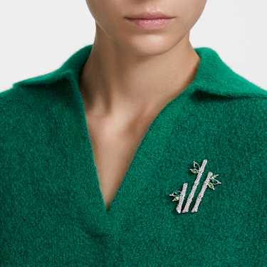 Dellium brooch - Bamboo - Green - Rhodium plated 5645368