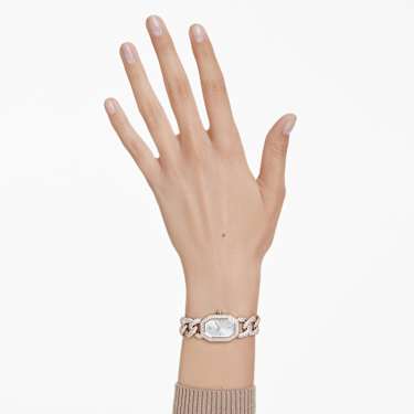 Dextera chain watch - Swiss Made - Crystal bracelet - White - Champagne gold-tone finish 5711710
