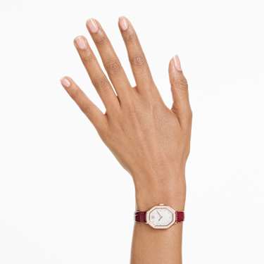 Dextera octagon watch - Swiss Made - Leather strap - Red - Rose gold-tone finish 5730373