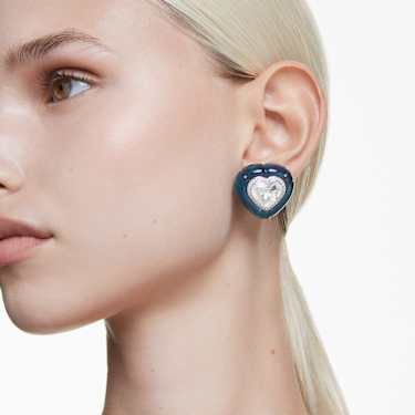 Dulcis clip earrings - Heart cut - Pavé - Heart - Blue - Rhodium plated 5714385