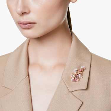Gema brooch - Crystal pearl - Mixed cuts - Flower - Pink - Gold-tone plated 5688478