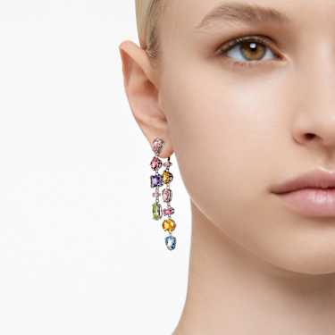 Gema drop earrings - Asymmetrical design - Mixed cuts - Long - Multicolored - Rhodium plated 5656417