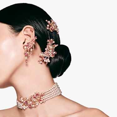 Gema hair clip - Crystal pearl - Mixed cuts - Flower - Pink - Gold-tone plated 5689051