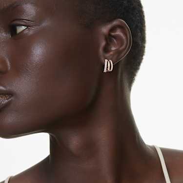 Hyperbola hoop earrings - Mixed cuts - Mini - White - Rose gold-tone plated 5698702