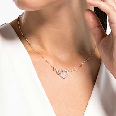 Hyperbola necklace - Infinity and heart - White - Mixed metal finish 5518865