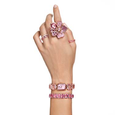 Idyllia cocktail ring - Pavé - Flower - Pink - Gold-tone plated 5650565