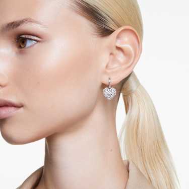 Idyllia drop earrings - Crystal pearl - Heart - White - Rhodium plated 5684384