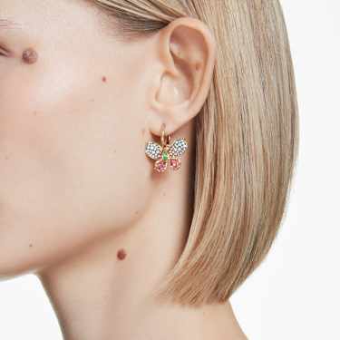 Idyllia drop earrings - Mixed cuts - Pavé - Butterfly - Multicolored - Gold-tone plated 5709953