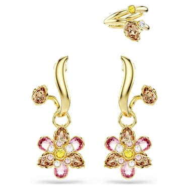 Idyllia earrings - Set (3) - Mixed cuts - Flower - Multicolored - Gold-tone plated 5732386