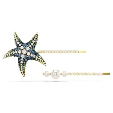 Idyllia hair pin - Set (2) - Crystal pearls - Starfish - Multicolored - Gold-tone plated 5686438