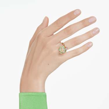 Idyllia open ring - Mixed cuts - Flower - Green - Gold-tone plated 5720297