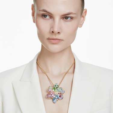 Idyllia pendant and brooch - Mixed cuts - Pavé - Flower - Multicolored - Gold-tone plated 5709952