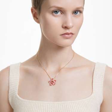 Idyllia pendant - Flower - Small - Pink - Gold-tone plated 5657875