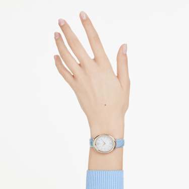 Imber oval watch - Swiss Made - Leather strap - Blue - Champagne gold-tone finish 5717539