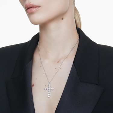 Insigne pendant - Mixed cuts - Cross - White - Rhodium plated 5675573