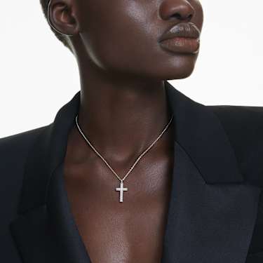 Insigne pendant - Pavé - Cross - White - Rhodium plated 5675577