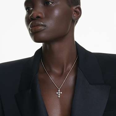 Insigne pendant - Round cut - Cross - White - Rhodium plated 5675576