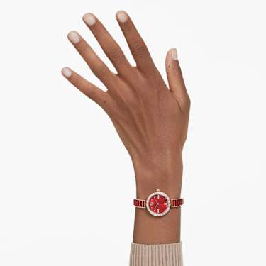 Matrix bangle watch - Swiss Made - Crystal bracelet - Red - Rose gold-tone finish 5690811