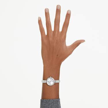 Matrix bangle watch - Swiss Made - Crystal bracelet - White - Stainless Steel 5677487