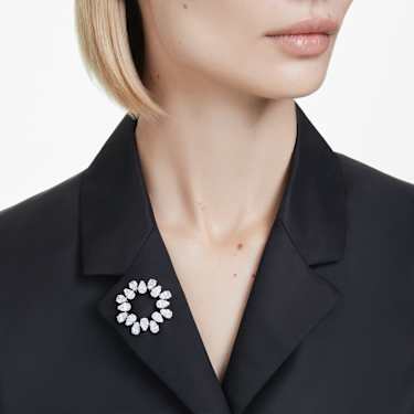 Matrix brooch - Pear cut - White - Rhodium plated 5714646