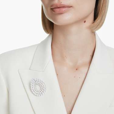 Matrix brooch - Round cut - White - Rhodium plated 5714648