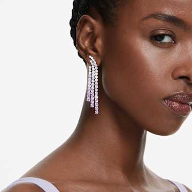 Matrix Clip earrings - Color gradient - Round cuts - Purple - Rhodium plated 5705831