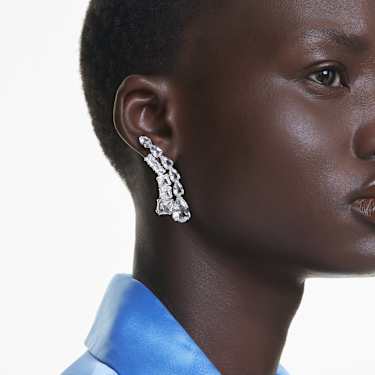 Matrix drop earrings - Mixed cuts - White - Rhodium plated 5692515