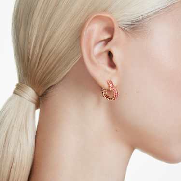 Matrix hoop earrings - Baguette cut - Heart - Small - Pink - Gold-tone plated 5706340