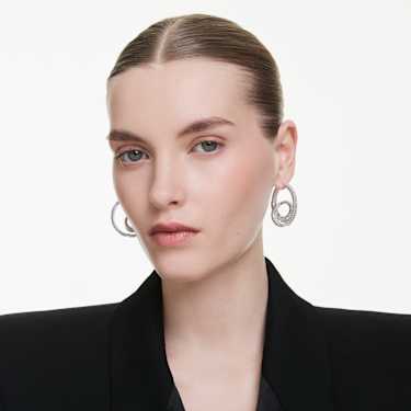 Matrix hoop earrings - Baguette cut - Ribbon - White - Rhodium plated 5727113