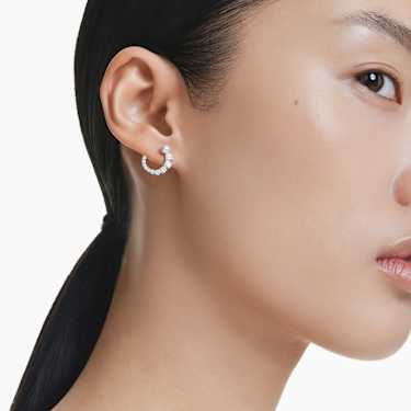 Matrix hoop earrings - Crystal pearl - Round cut - White - Rhodium plated 5692260