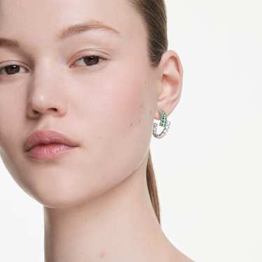 Matrix hoop earrings - Mixed cuts - Green - Rhodium plated 5732264