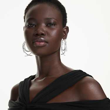 Matrix hoop earrings - Mixed cuts - White - Rhodium plated 5727098