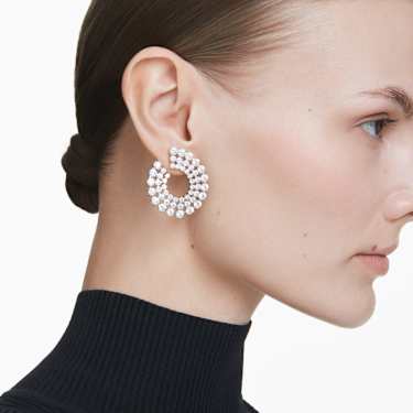 Matrix hoop earrings - Mixed round cuts - White - Rhodium plated 5705834