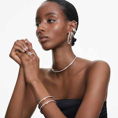 Matrix hoop earrings - Round cut - White - Rhodium plated 5690670