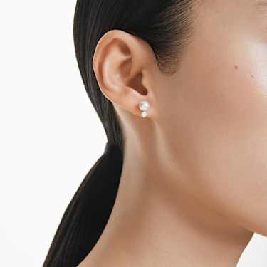 Matrix stud earrings - Crystal pearl - Round cut - White - Rhodium plated 5694225