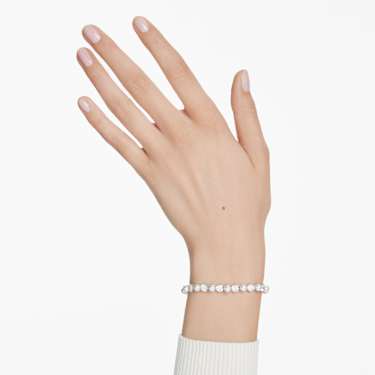 Matrix Tennis bracelet - Crystal pearl - Round cut - White - Rhodium plated 5689625