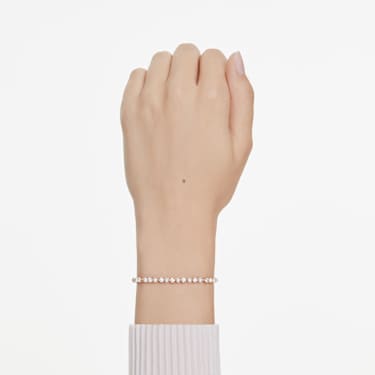 Matrix Tennis bracelet - Crystal pearl - Round cuts - White - Rose gold-tone plated 5729506