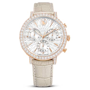 Matrix tennis chrono watch - Swiss Made - Leather strap - Beige - Rose gold-tone finish 5702849